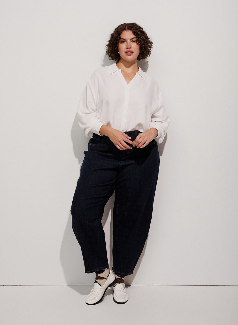 Loose fit skjorte med V-hals, Hvit, Model image number 1