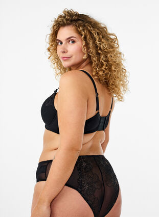 Zizzi Polstret BH med skinnende brodert detalj, Svart, Model image number 1