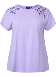 T-skjorte i bomull med mønsterdetalj, Lavender C Leaf