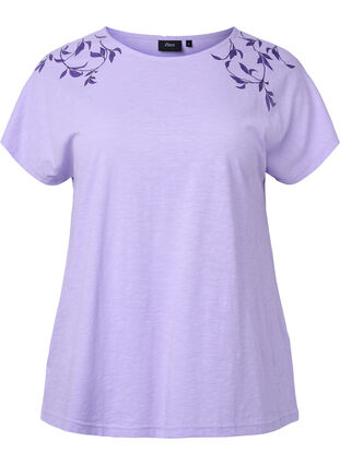 T-skjorte i bomull med mønsterdetalj, Lavender C Leaf, Packshot image number 0