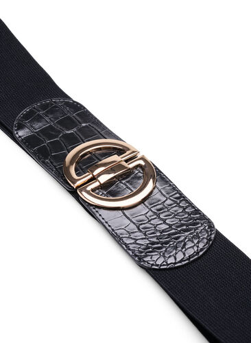 Elastisk midjebelte med gullfarget spenne, Black, Packshot image number 1