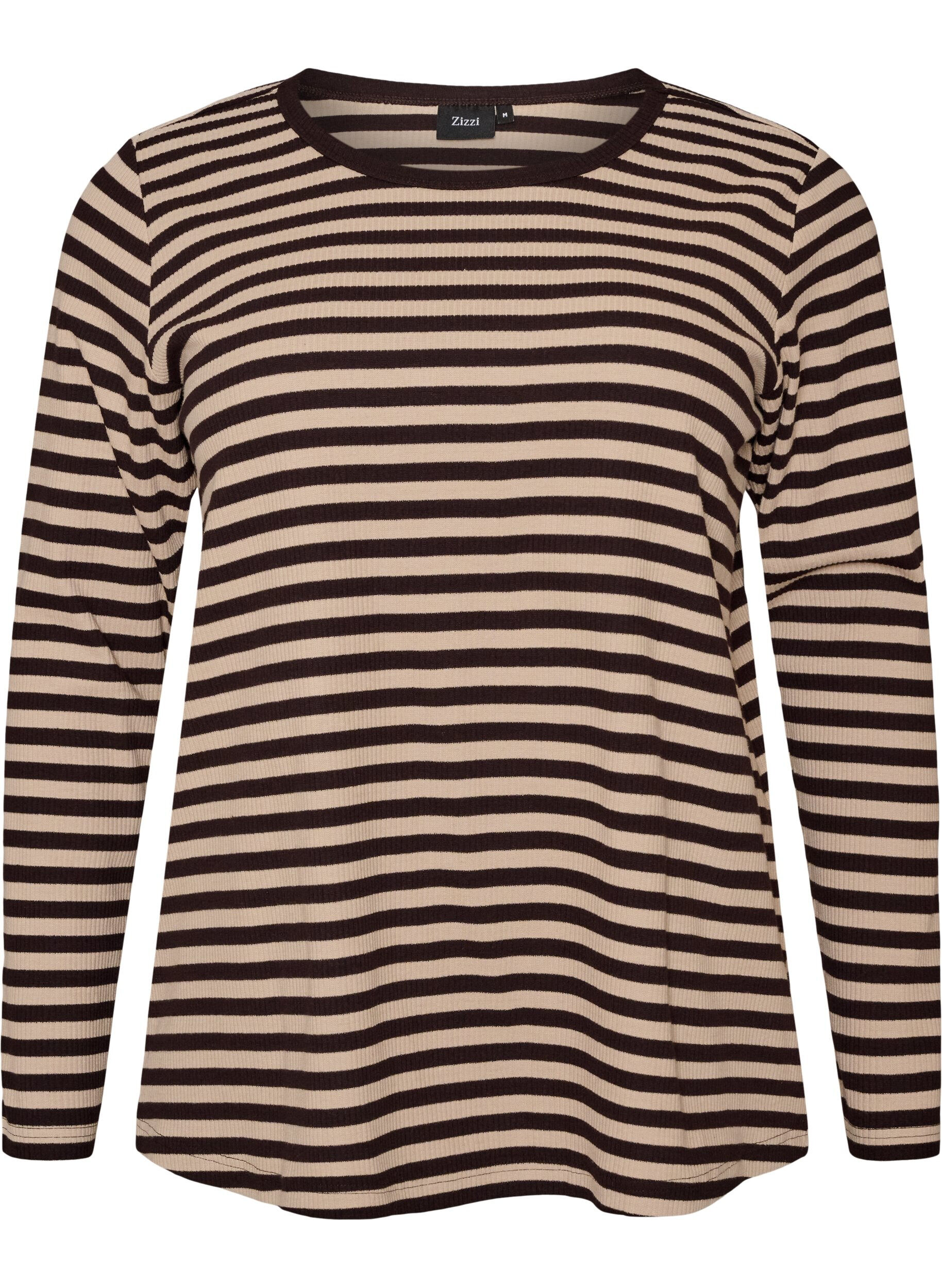 ZizziStripete bluse med lange ermer, Brun, Packshot image number 0