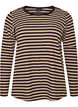 Stripete bluse med lange ermer, Brun, Packshot image number 0