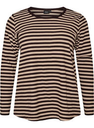 Stripete bluse med lange ermer, Brun