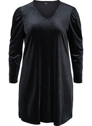 Langermet velourkjole med steiner, Black w. Gold
