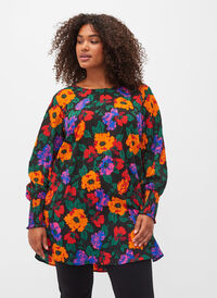 Blomstrete tunika med smock, Multi Flower AOP, Model