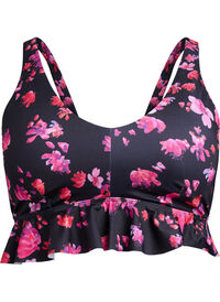 Blomstret bikinioverdel med volangkant, Rosa Blomstret bikinioverdel med volangkant