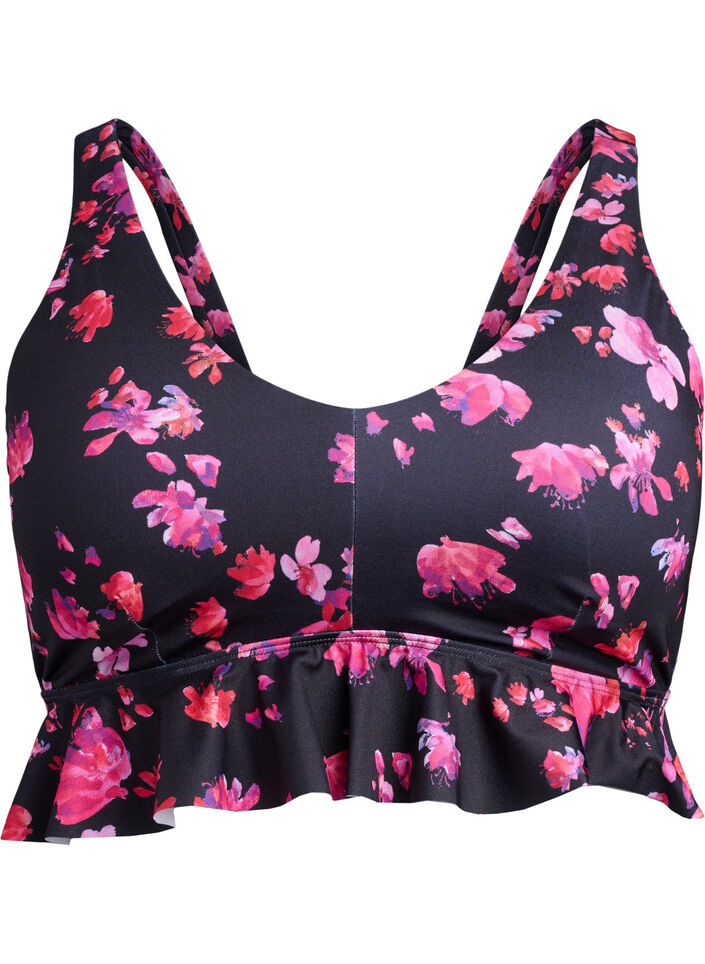 Blomstret bikinioverdel med volangkant, Rosa, Packshot image number 0