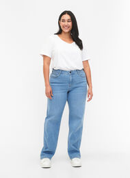  Gemma jeans med høy midje og rett passform , Light blue, Model