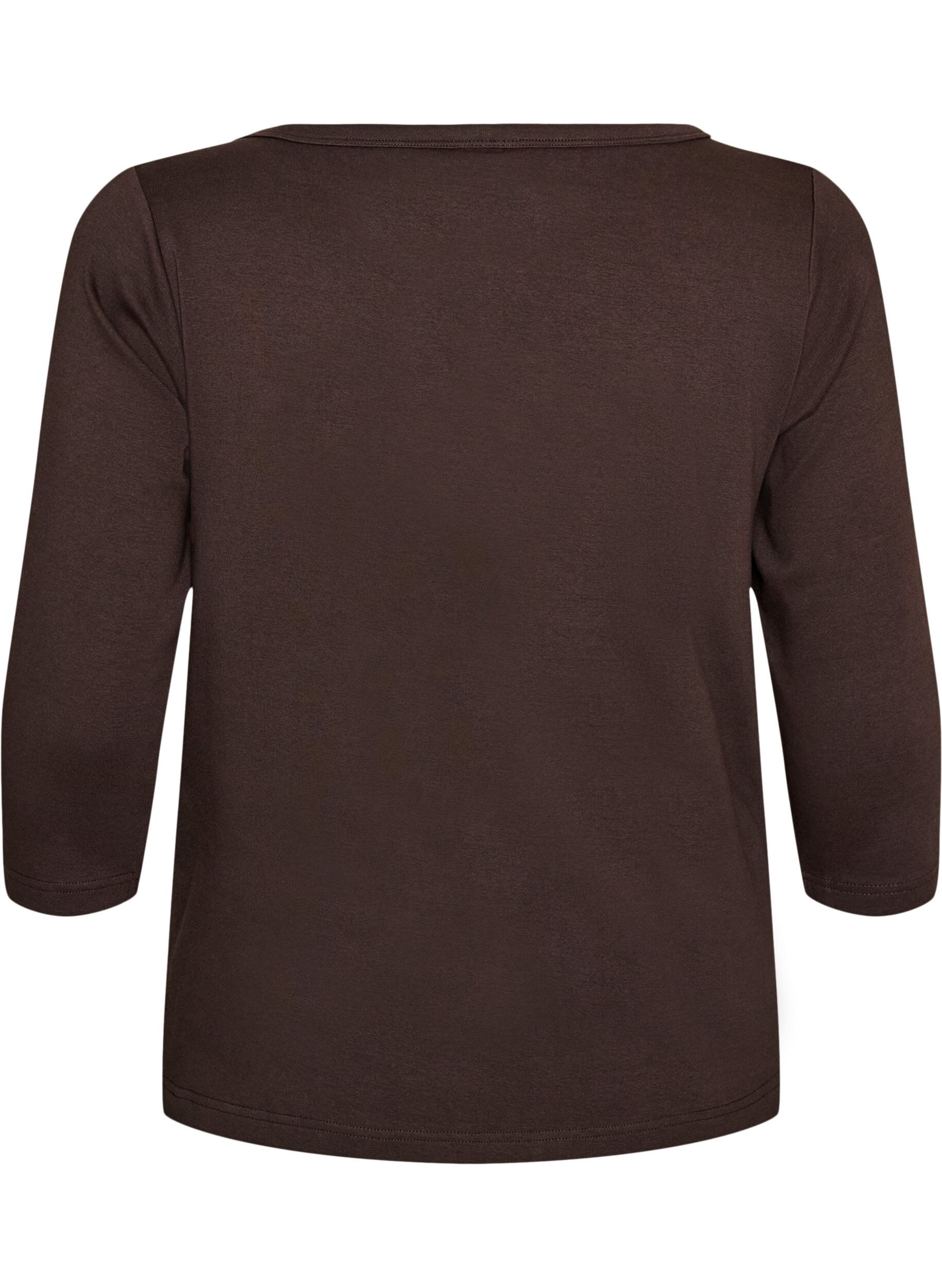 ZizziBasis-T-skjorte med b&aring;thals og 3/4-ermer, Brun, Packshot image number 1