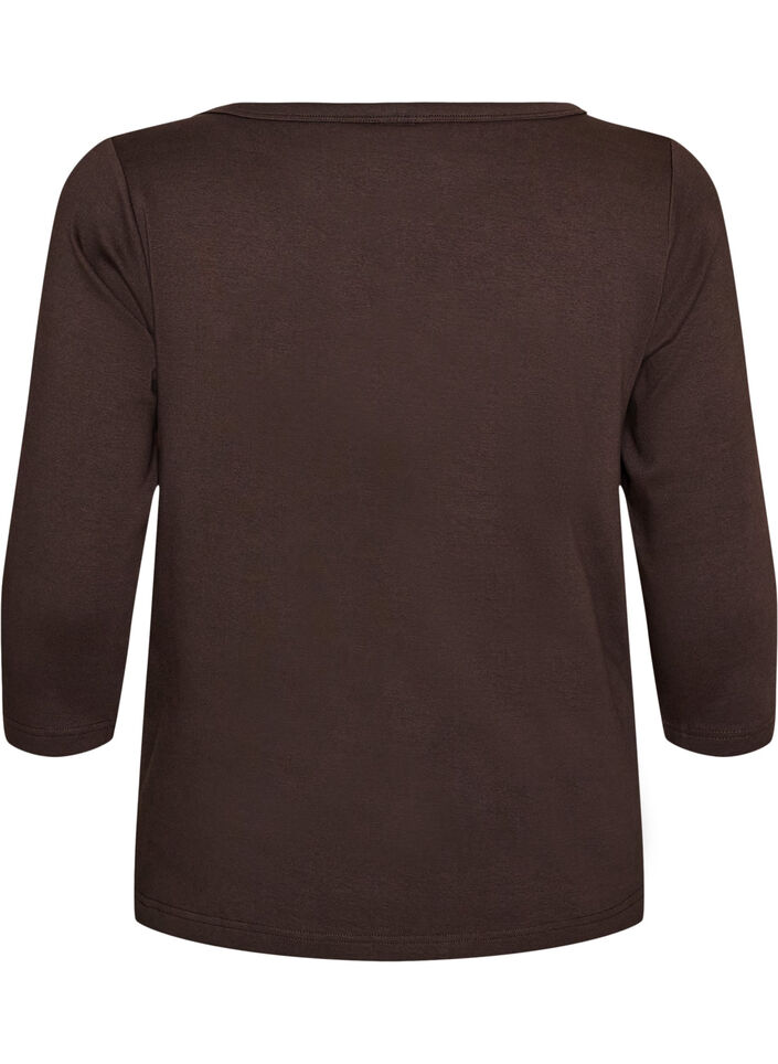 Basis-T-skjorte med b&aring;thals og 3/4-ermer, Brun, Packshot image number 1
