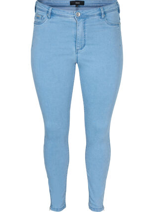 Cropped Amy jeans med glidelås, Light blue denim, Packshot image number 0