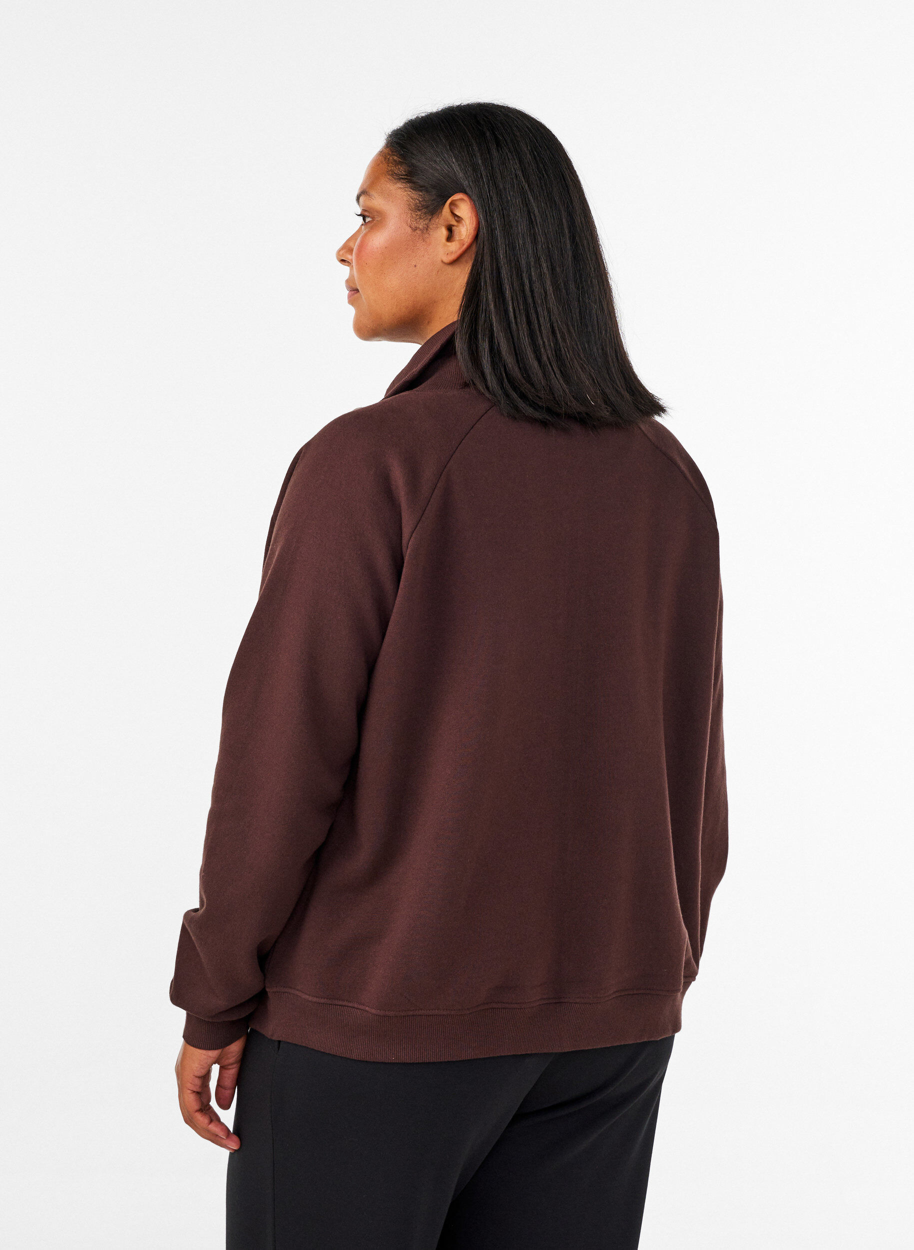 ZizziSweat cardigan med h&oslash;y krage og glidel&aring;s, Brun, Model image number 2