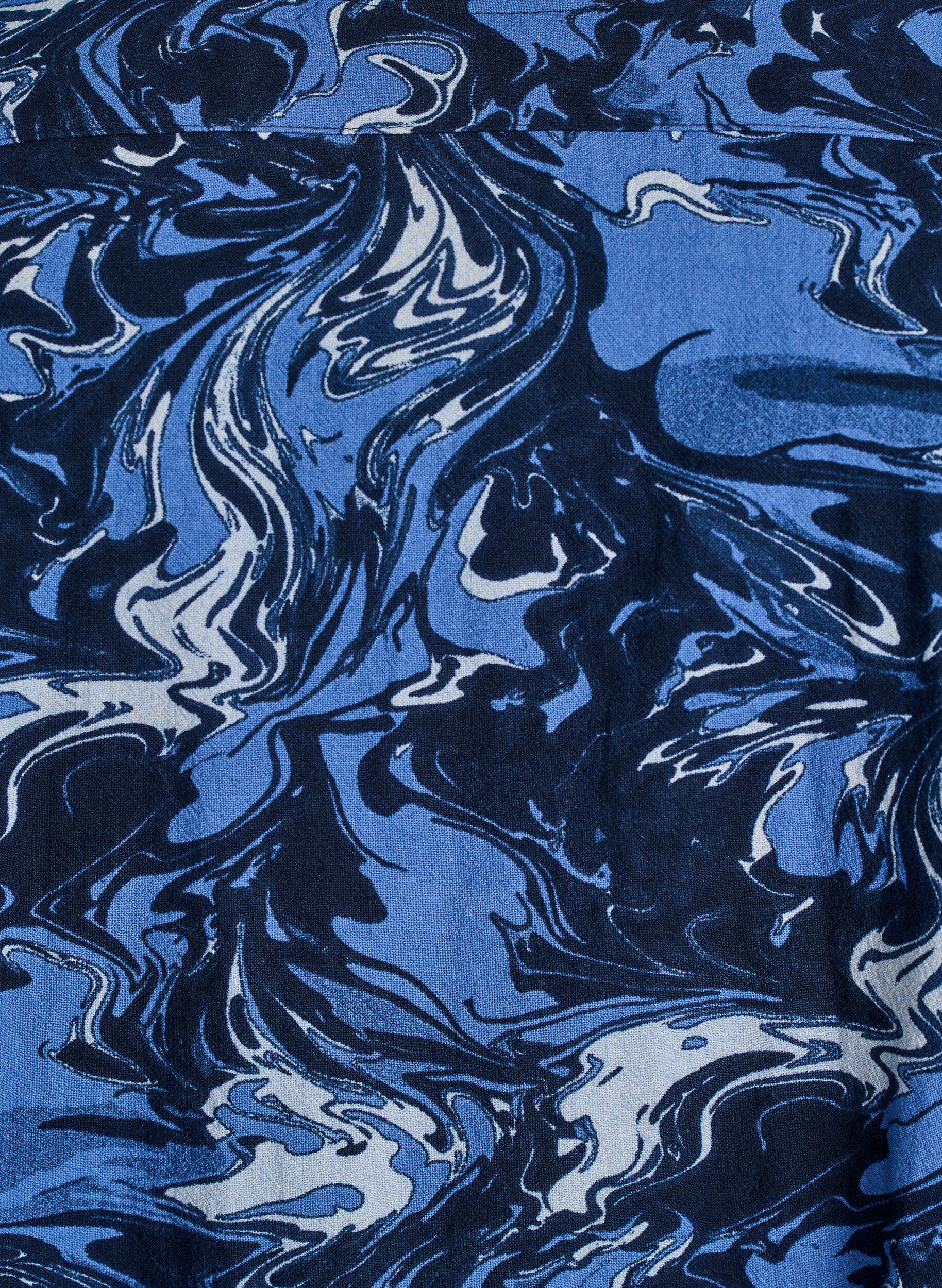 Zizzi Kort bomullskjole med elastisk fold og lange ermer, Bl&aring;, Packshot image number 2