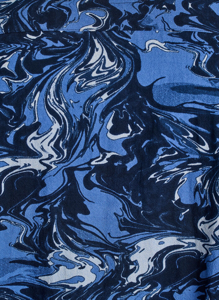 Kort bomullskjole med elastisk fold og lange ermer, Blå, Packshot image number 2