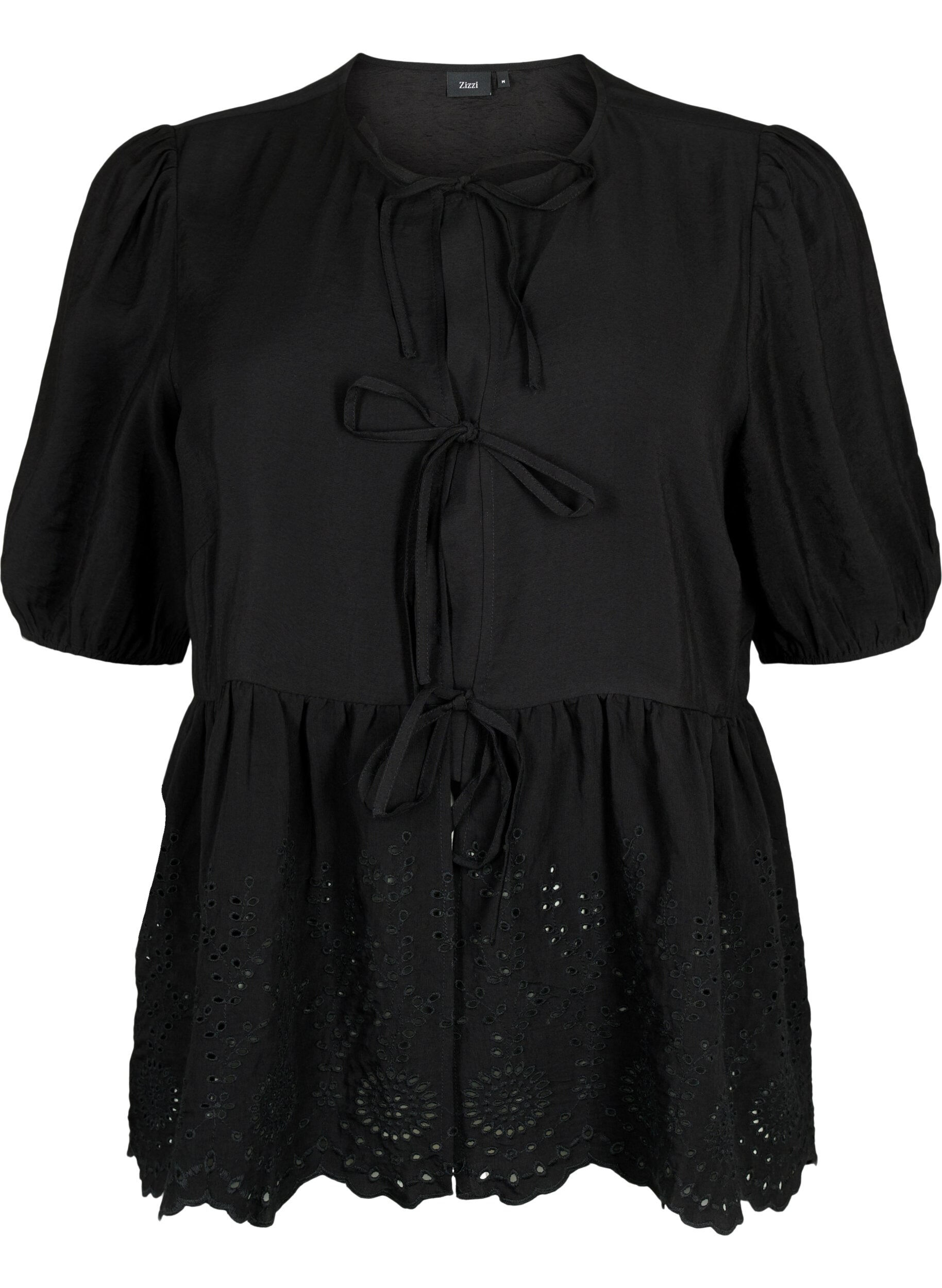 Zizzi Bluse i viskose med engelsk broderi, Black, Packshot image number 0