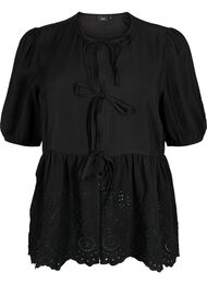 Bluse i viskose med engelsk broderi, Black