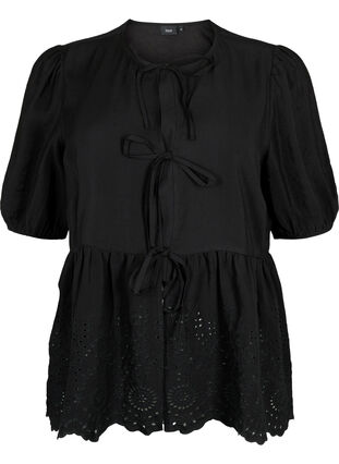 Zizzi Bluse i viskose med engelsk broderi, Black, Packshot image number 0