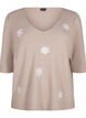 Strikket bluse med broderte blomster, Simply Taupe Mel., Packshot image number 0