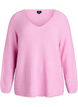 Strikkebluse med V-hals og raglanermer, Rosa, Packshot image number 0