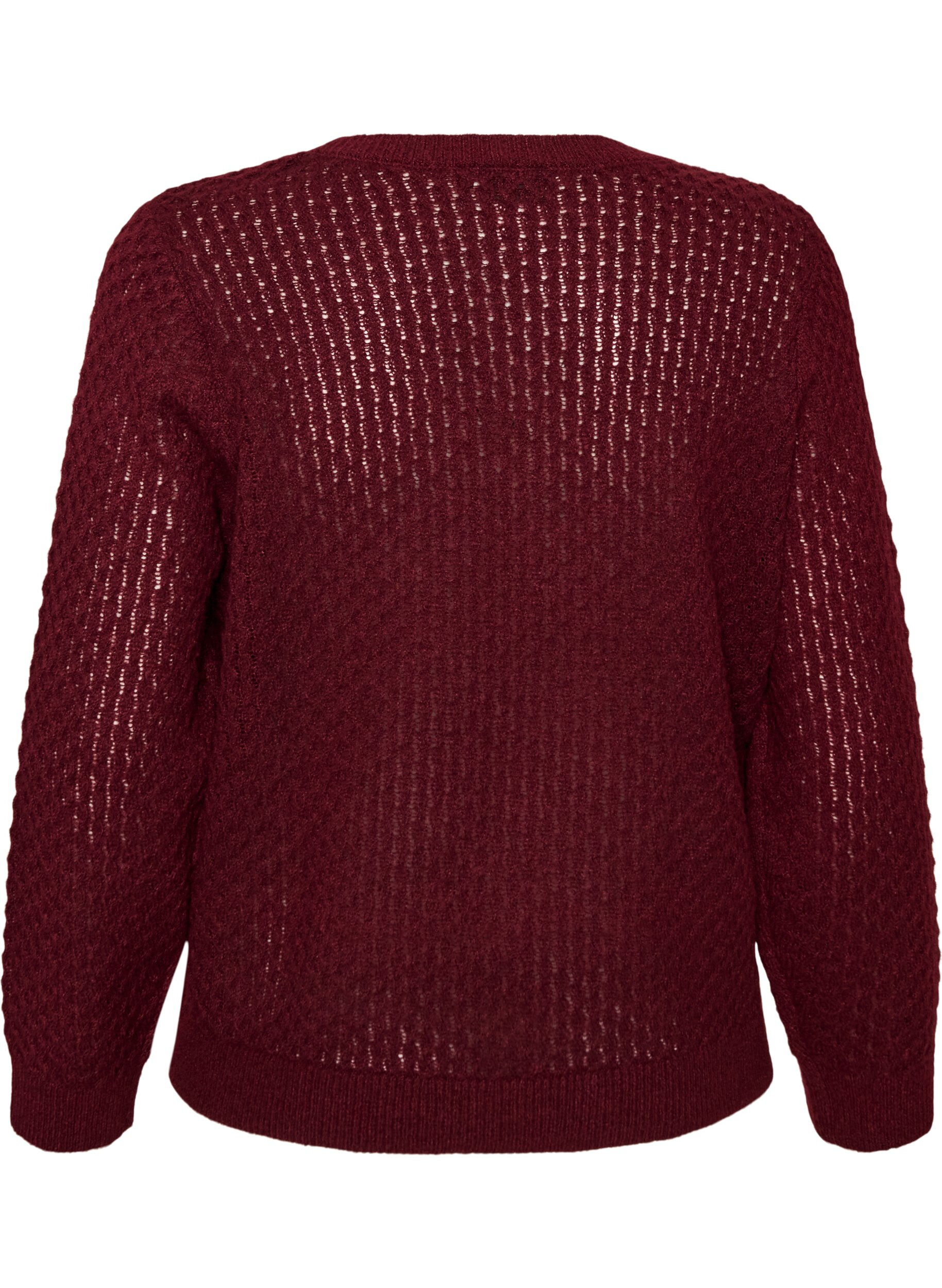ZizziStrikkebluse med strukturert hullm&oslash;nster, R&oslash;d, Packshot image number 1