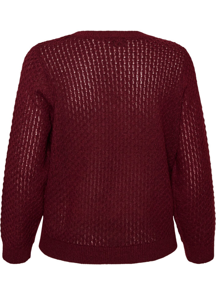 Strikkebluse med strukturert hullm&oslash;nster, R&oslash;d, Packshot image number 1