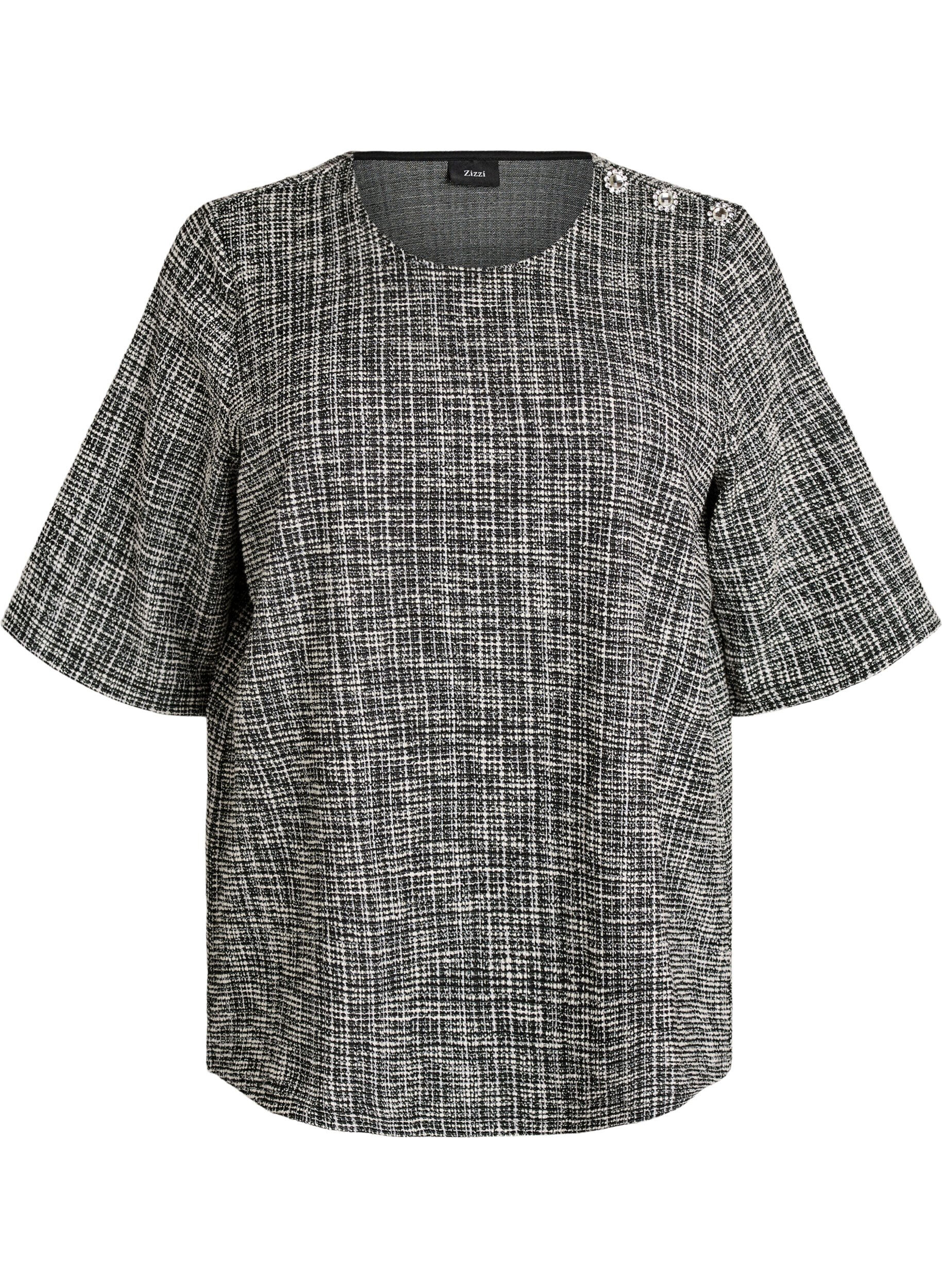 Vevd bluse med knappedetaljer
