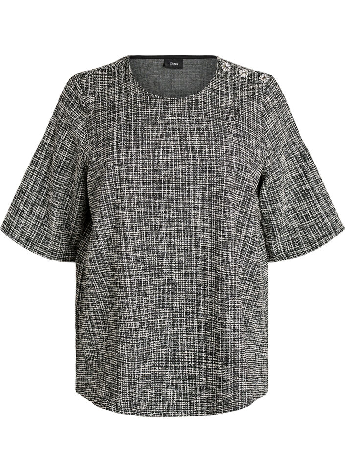 Vevd bluse med knappedetaljer, Vanilje, Packshot image number 0