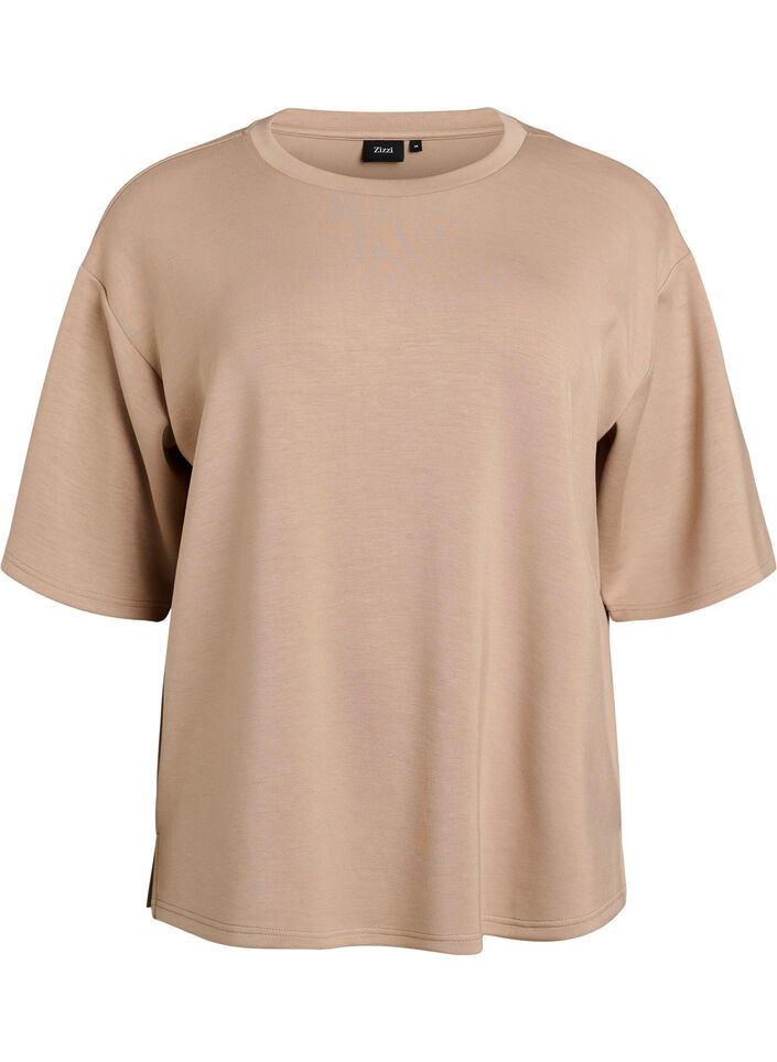 Loose fit T-skjorte med halve ermer, Beige, Packshot image number 0