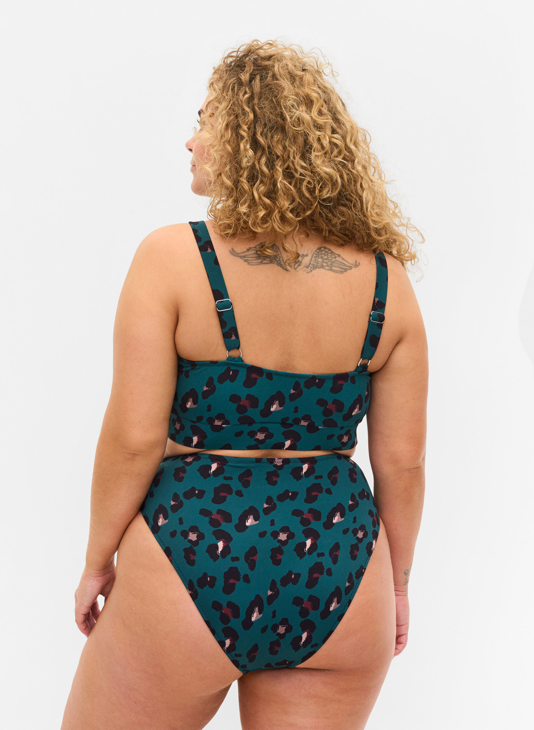 Zizzi Bikinibukse med h&oslash;yt liv, Teal Leopard, Model image number 1