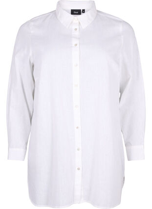 Lang skjorte i lin og bomull, Bright White, Packshot image number 0
