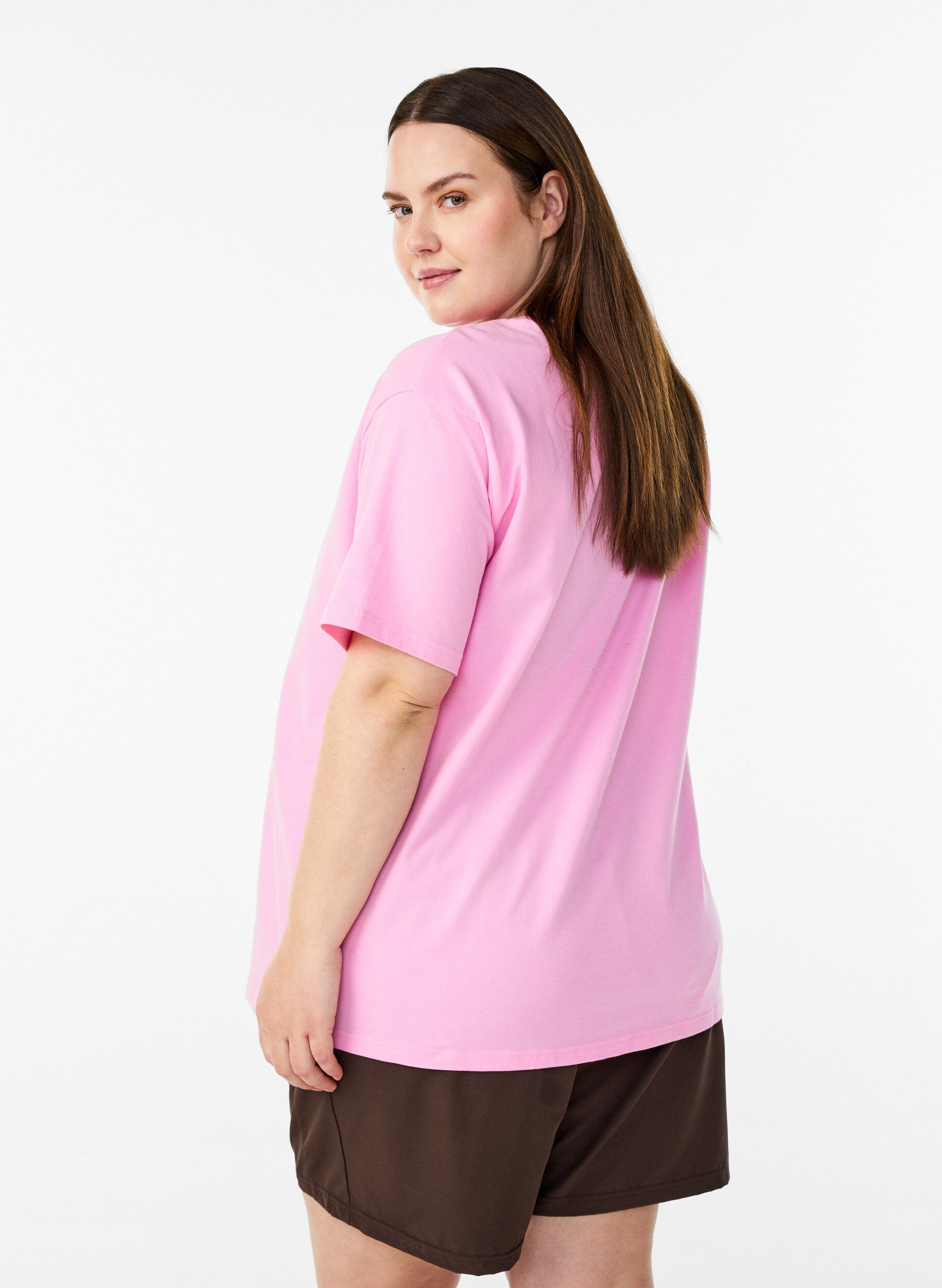 Zizzi Sporty t-skjorte i &oslash;kologisk bomull, Rosa, Model image number 2