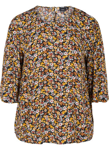 Viskosebluse med blomstermønster, Black Ditsy, Packshot image number 0