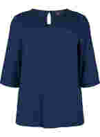Bluse med 3/4-ermer og V-hals, Navy Blazer