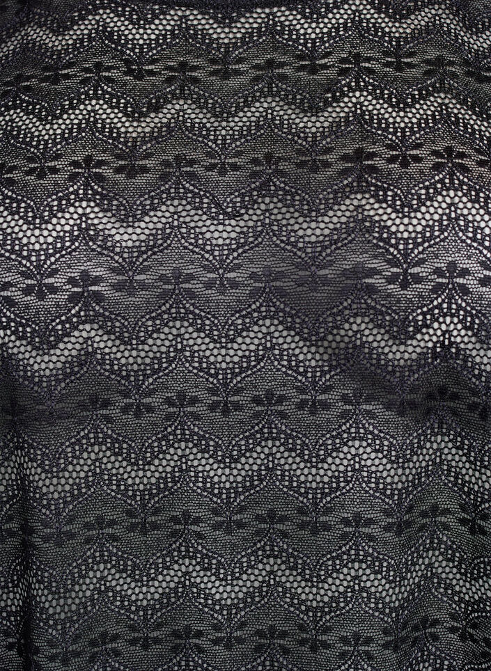 Blondebluse med korte ermer og bølget faldkant, Svart, Packshot image number 2