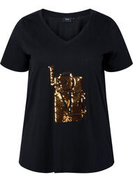 T-skjorte i bomull med paljetter, Black w. Love