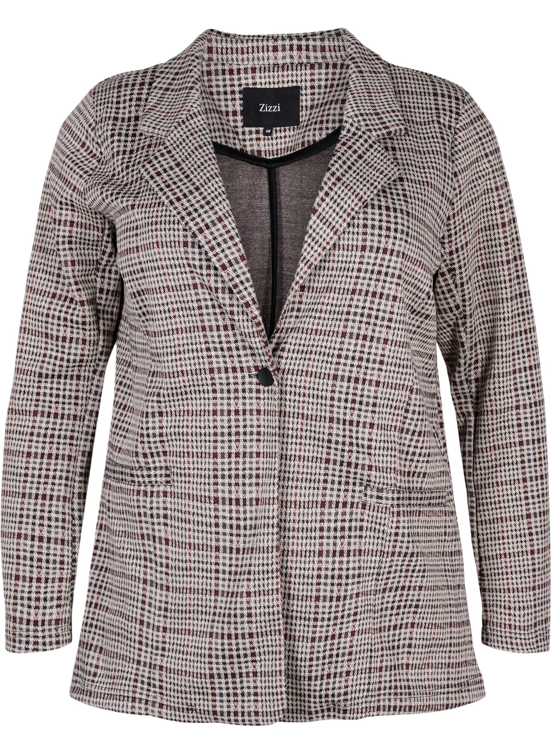 Zizzi Rutete blazer med knappelukking, Brown Check, Packshot image number 0