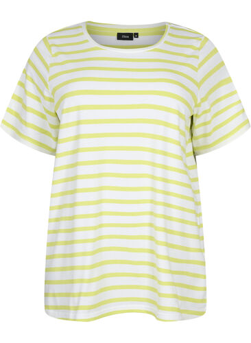 Stripete T-skjorte i bomull, Wild Lime Stripes, Packshot image number 0