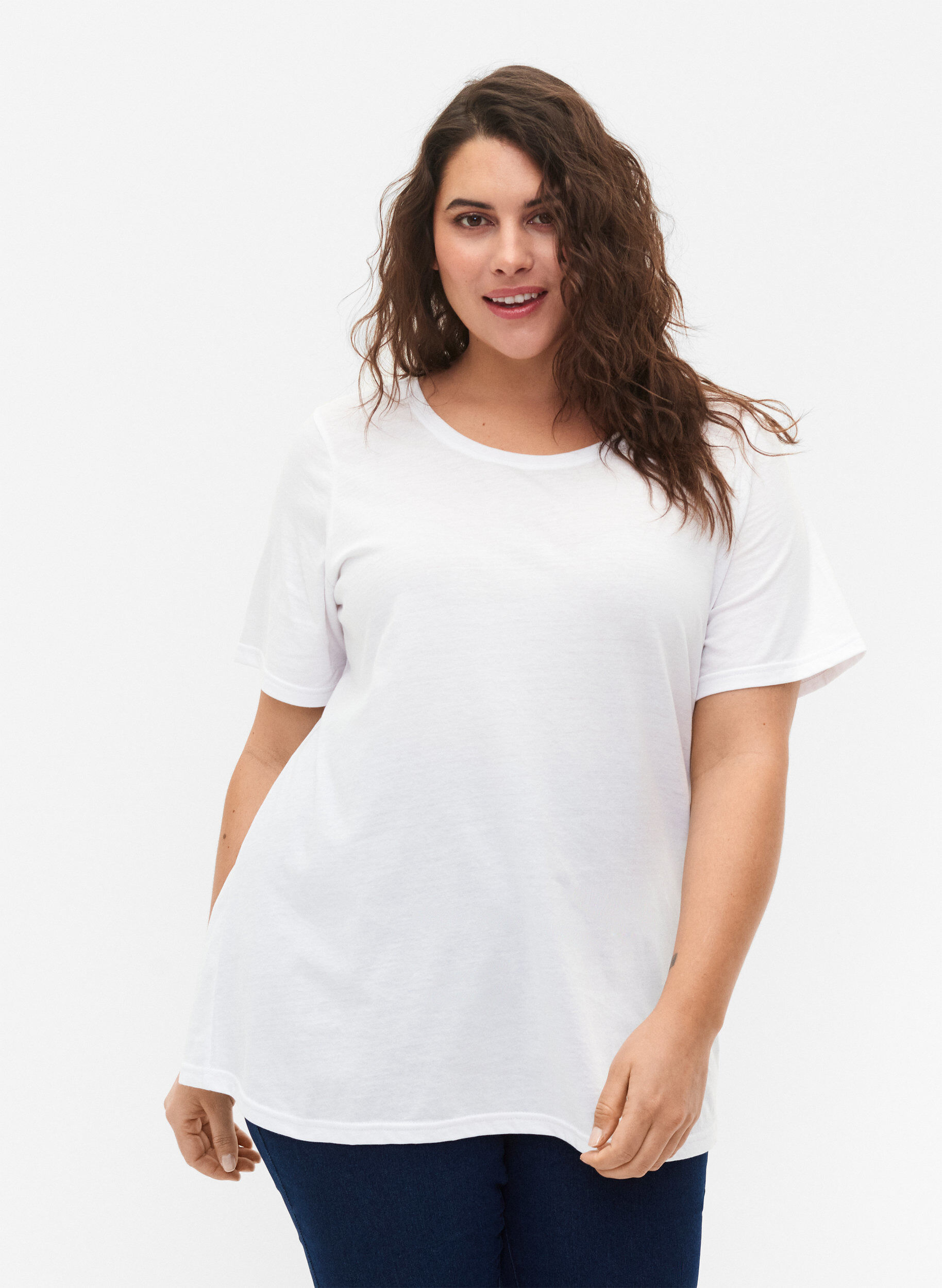 Zizzi FLASH - 2 stk. T-skjorter med rund hals, White/Black, Model image number 0