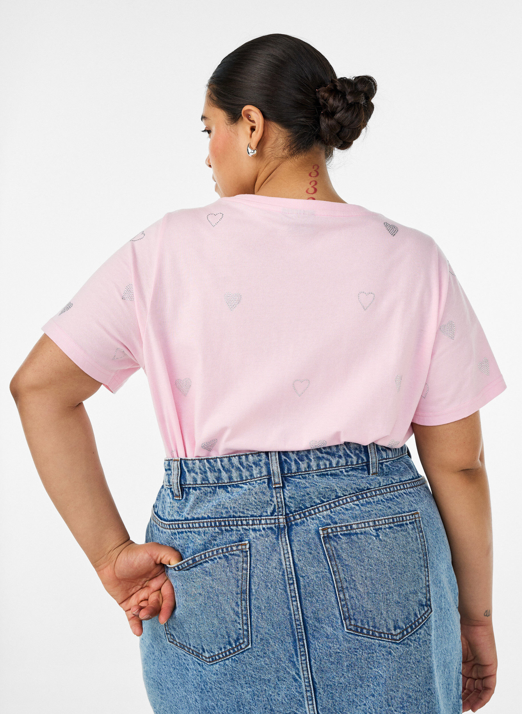 ZizziT-skjorte i &oslash;kologisk bomull med hjerter, Rosa, Model image number 2