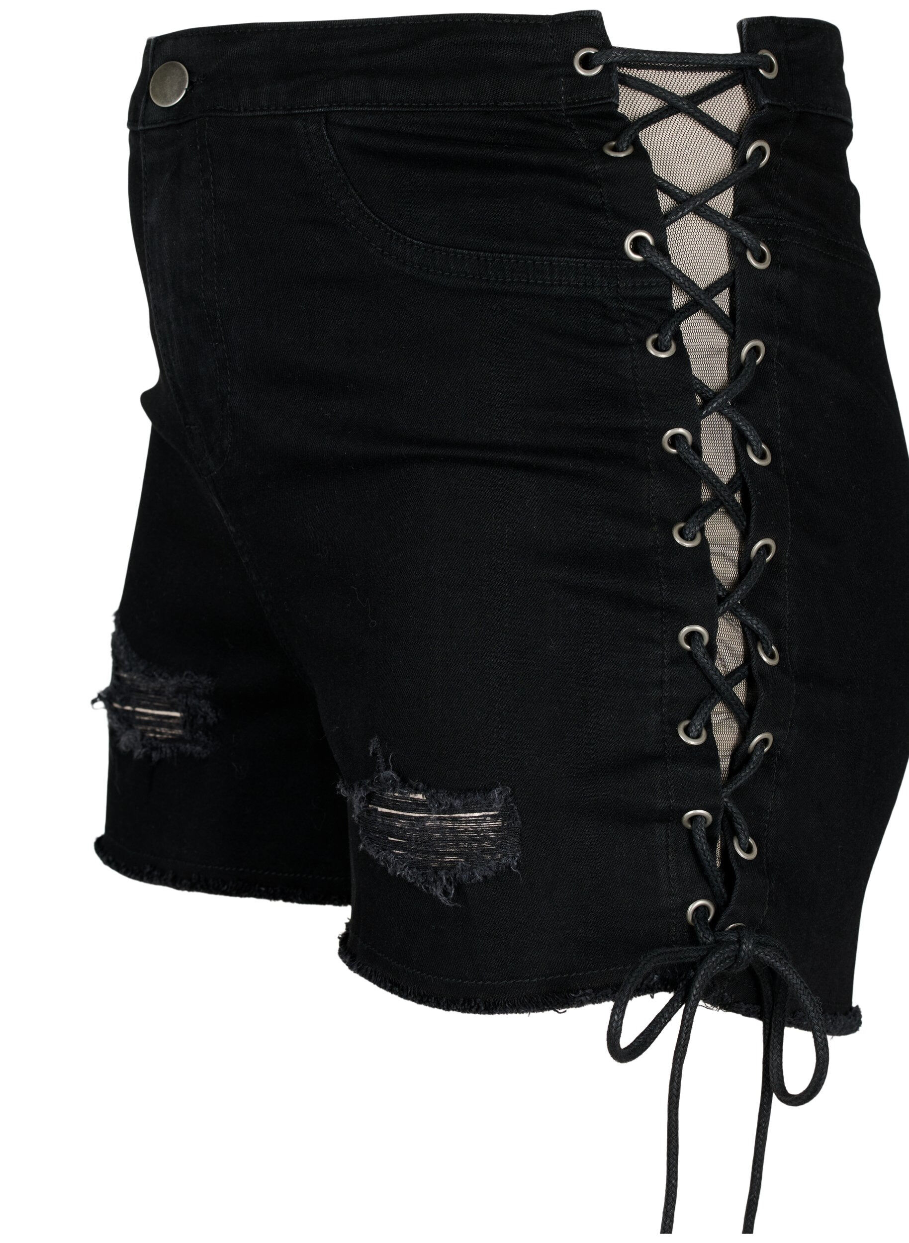 Zizzi Ripped denimshorts med lisser, Black Denim, Packshot image number 2