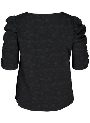 Bluse med struktur og puffermer, Black, Packshot image number 1