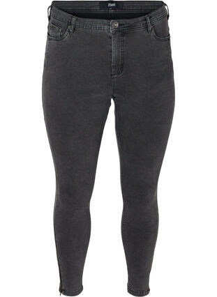 Cropped Amy jeans med glidelås, Grey Denim, Packshot image number 0