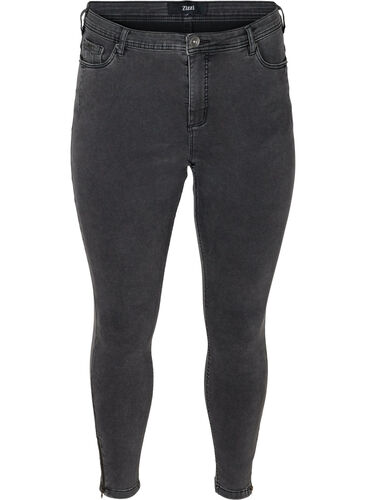 Cropped Amy jeans med glidelås, Grey Denim, Packshot image number 0