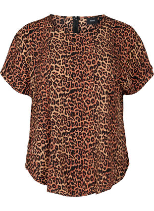 Bluse med korte ermer, Leopard AOP, Packshot image number 0