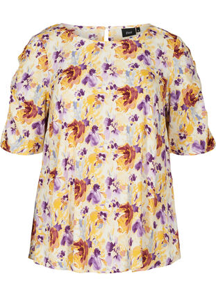 Blomstrete bluse i viskose, Flower AOP, Packshot image number 0