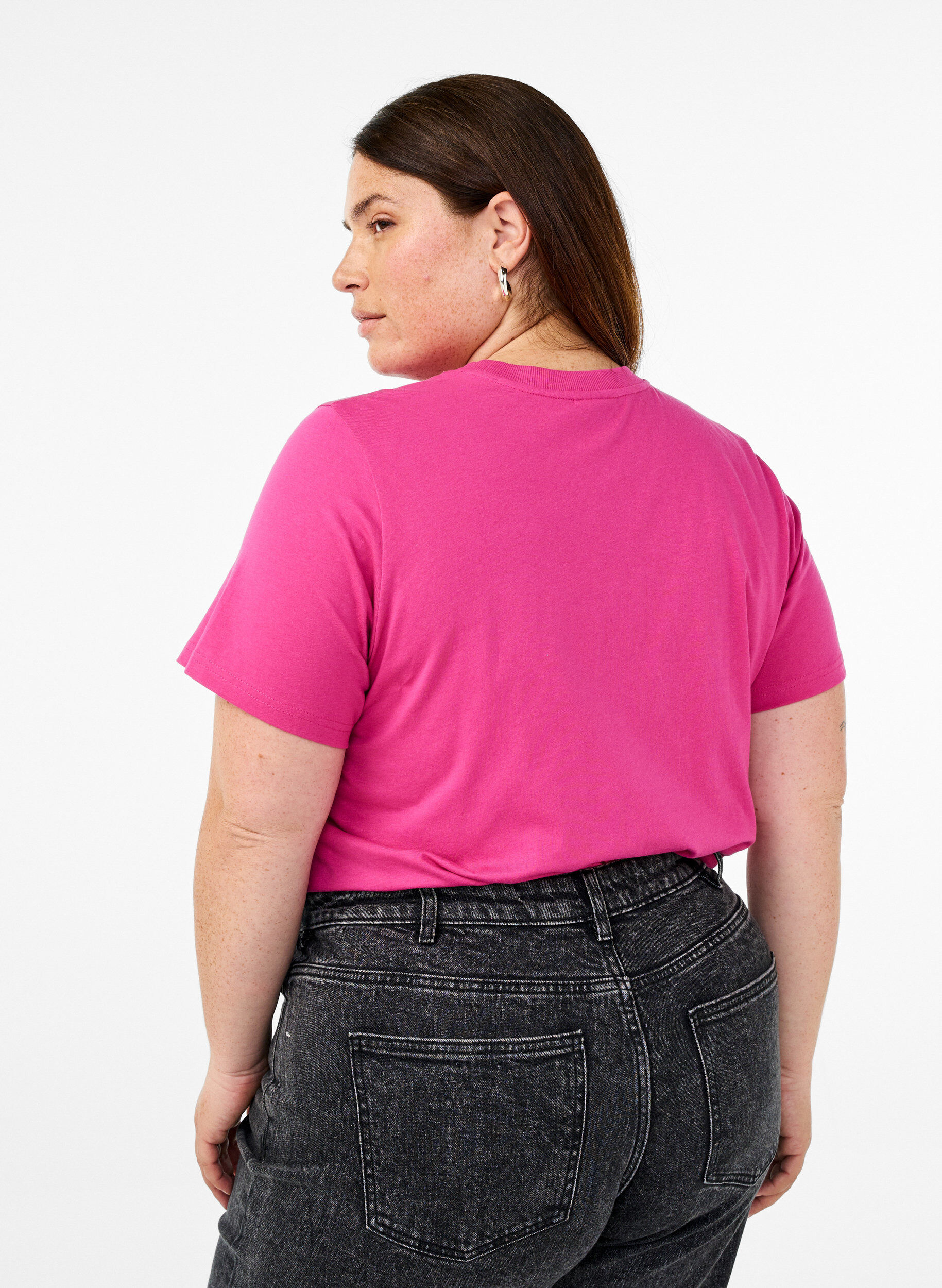 ZizziBasic T-skjorte i bomull med rund hals, Rosa, Model image number 2