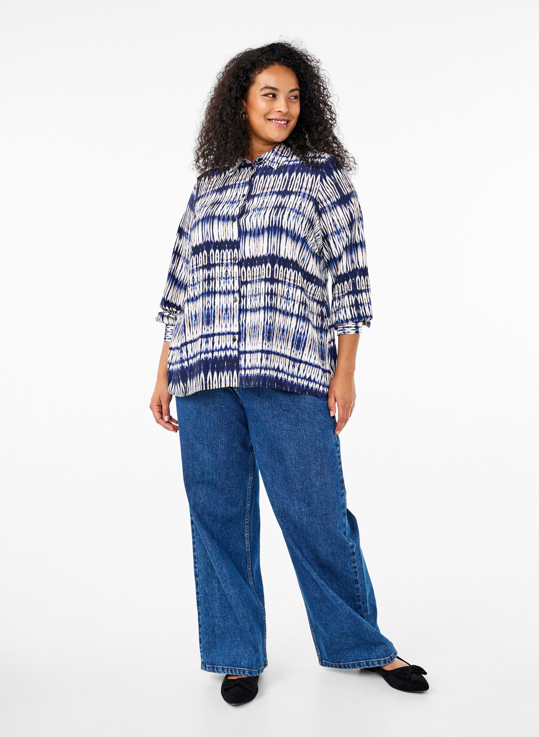 Zizzi M&oslash;nstret skjorte, Bl&aring;, Model image number 1