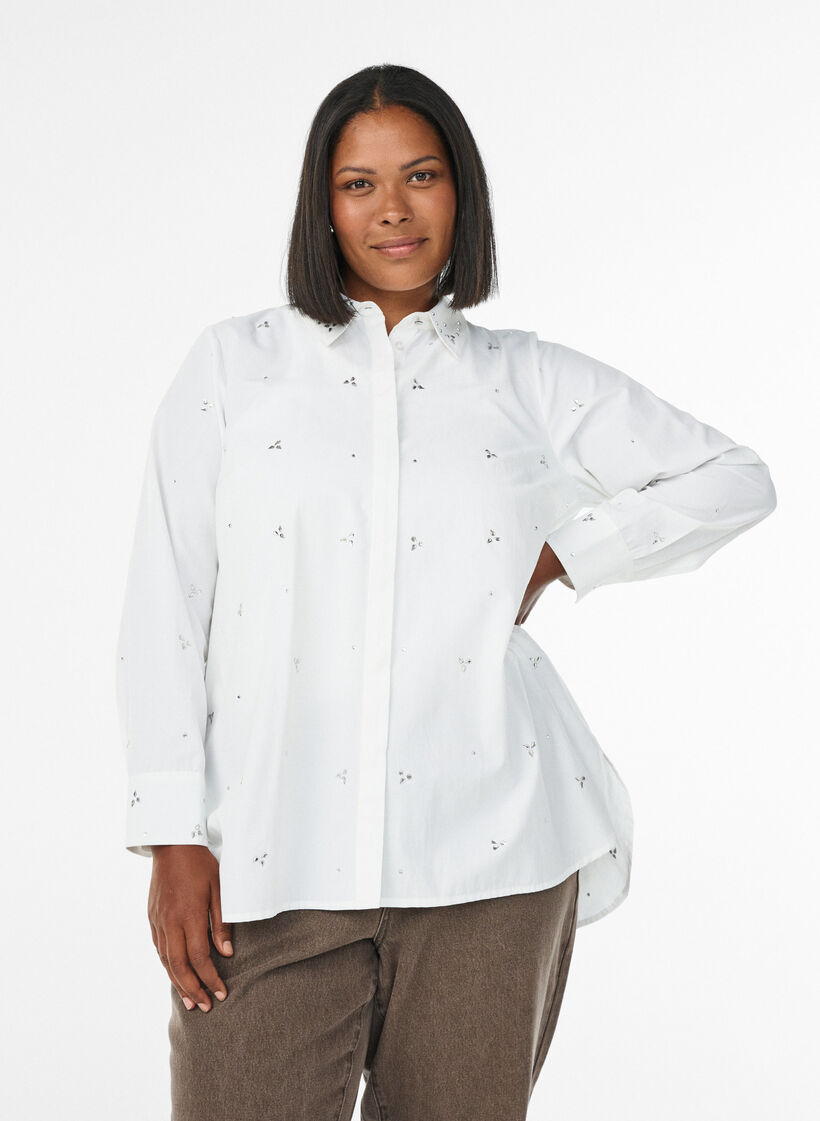 Skjorte med rhinesteiner, Hvit, Model image number 0