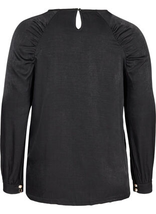Langermet bluse med rynkedetaljer og dekorative knapper, Black, Packshot image number 1